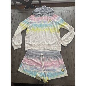 P.J. Salvage x Smiley Plush Knit Tie Dye Hoodie + Matching Shorts Set Lounge